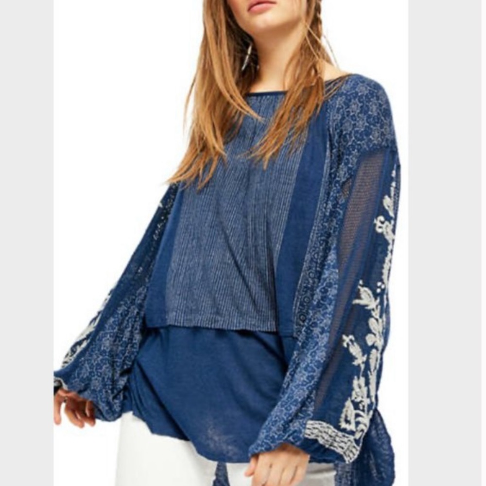 Free People Indigo Dreams Embroidered Mesh Tunic - Picture 2 of 14
